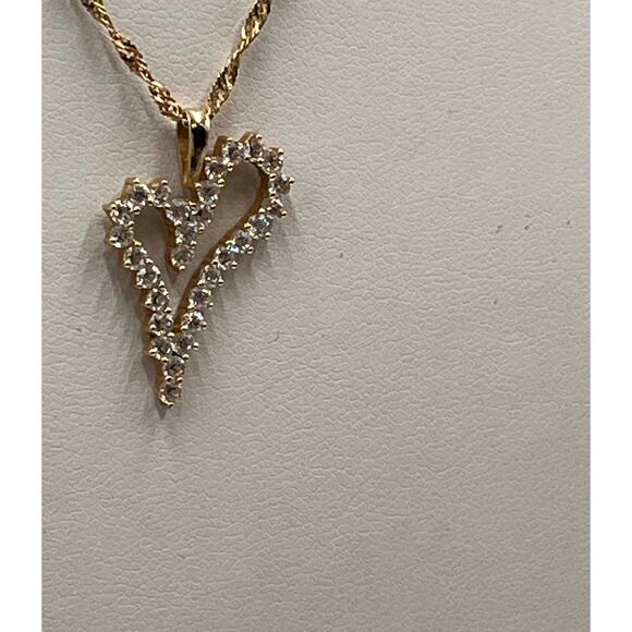 Yellow Gold 14kt Cubic Zirconia Heart Pendant 10k Singapore Chain Necklace *14” - Picture 10 of 12